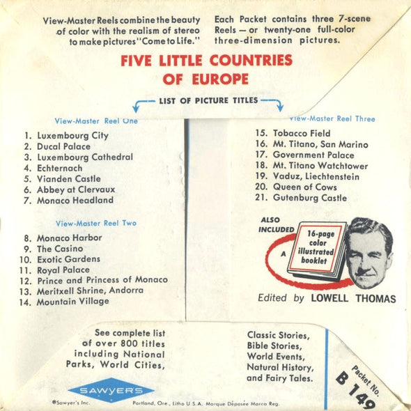 Five little Countries of Europe - View-Master - Vintage - 3 Reel Packet - 1960s views - (B149-S6A) Packet 3dstereo 