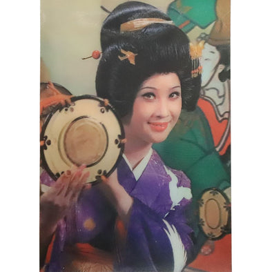 Geisha woman winking with drum - Vintage 3D Lenticular Postcard Greeting Card Postcard 3dstereo 