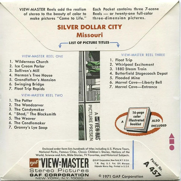 -ANDREW- Silver Dollar City - Missouri - View-Master 3 Reel Packet - 1970s views - vintage - (A457-G3A) Packet 3dstereo 