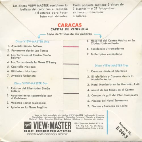View-Master 3 Reel Packet - Caracas, Venezuela - 1970s views - vintage - (B049-G1X)