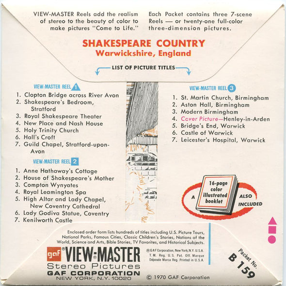 Shakespeare Country - View-Master 3 Reel Packet - 1970 - vintage - B159-G3A Packet 3dstereo 