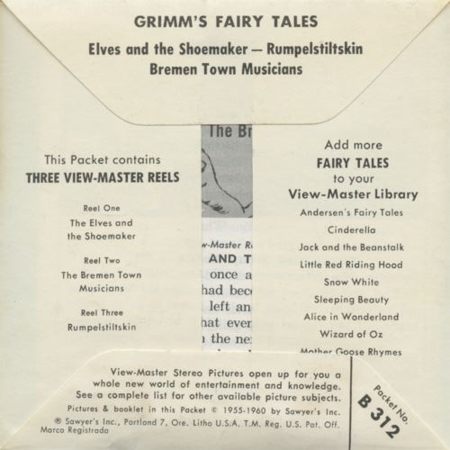 ANDREW - Grimm's Fairy Tales - View Master 3 Reel Packet - 1960s - vintage - (B312-S5) Packet 3dstereo 