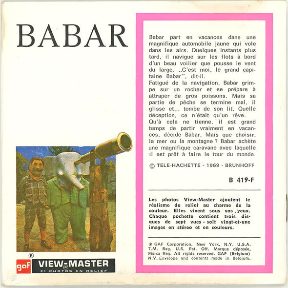 Babar - View-Master 3 Reel Packet - 1969 - vintage - B419F-BG3 Packet 3dstereo 