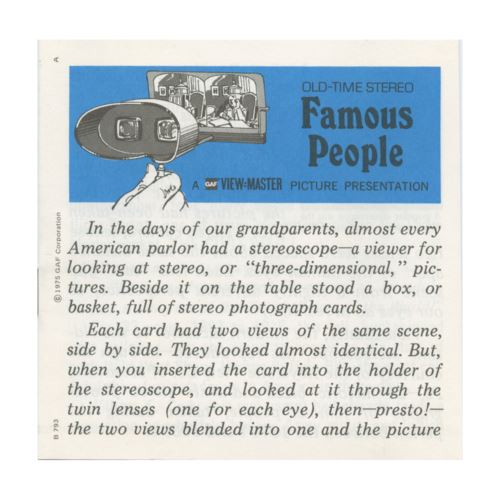View-Master 3 Reel Packet - Famous People - Booklet