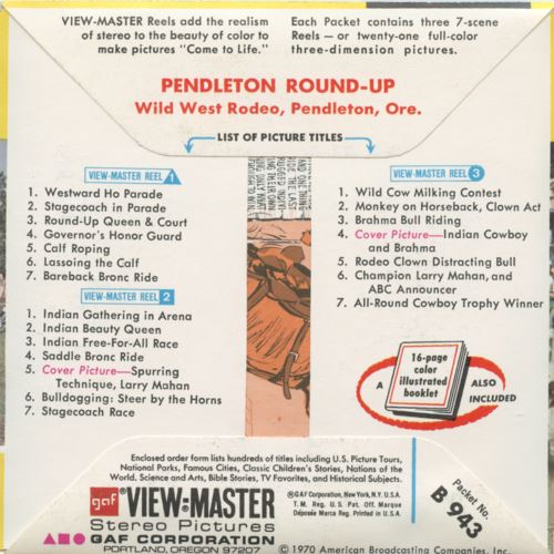 View-Master 3 Reel Packet - Pendleton Round-Up - 1960s - vintage - (B943-G1A)