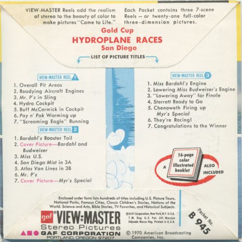 View-Master 3 Reel Packet - Hydroplane Races - 1960s - vintage - (B945-G1A)