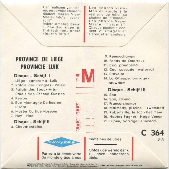 Liège et sa Province - Belgium - View-Master 3 Reel Packet - 1960s views - vintage - C364FN-BS6 Packet 3dstereo 