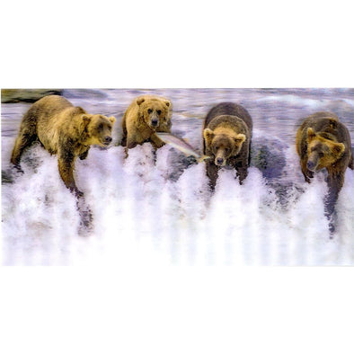 Grizzly Bears Fishing - 3D Lenticular Oversize-Postcard Greeting Card - NEW Postcard 3dstereo 
