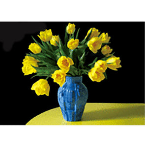 Yellow Tulips in Blue Vase - 3D Lenticular Postcard Greeting Card - NEW Post Cards 3dstereo 