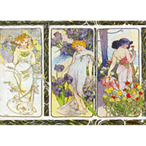 Alphonse Mucha - Flower Series , Rose, Iris, Carnation - 3D Lenticular Postcard Greeting Card 3dstereo 