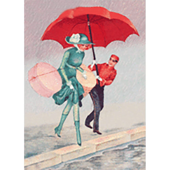 Lady with Red Umbrella - 3D Lenticular Postcard Greeting Card 3dstereo 
