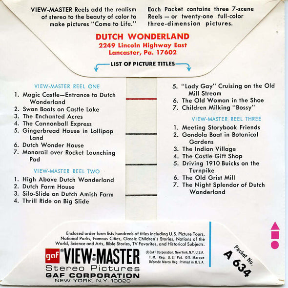Dutch Wonderland - Vintage Classic ViewMaster 3 Reel Packet - 1970s views (PKT-A634-G3B) Packet 3dstereo 