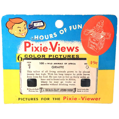Pixie-Views - Wild Animals of Africa - 6 Kodachrome Color Cards - vintage 3Dstereo 