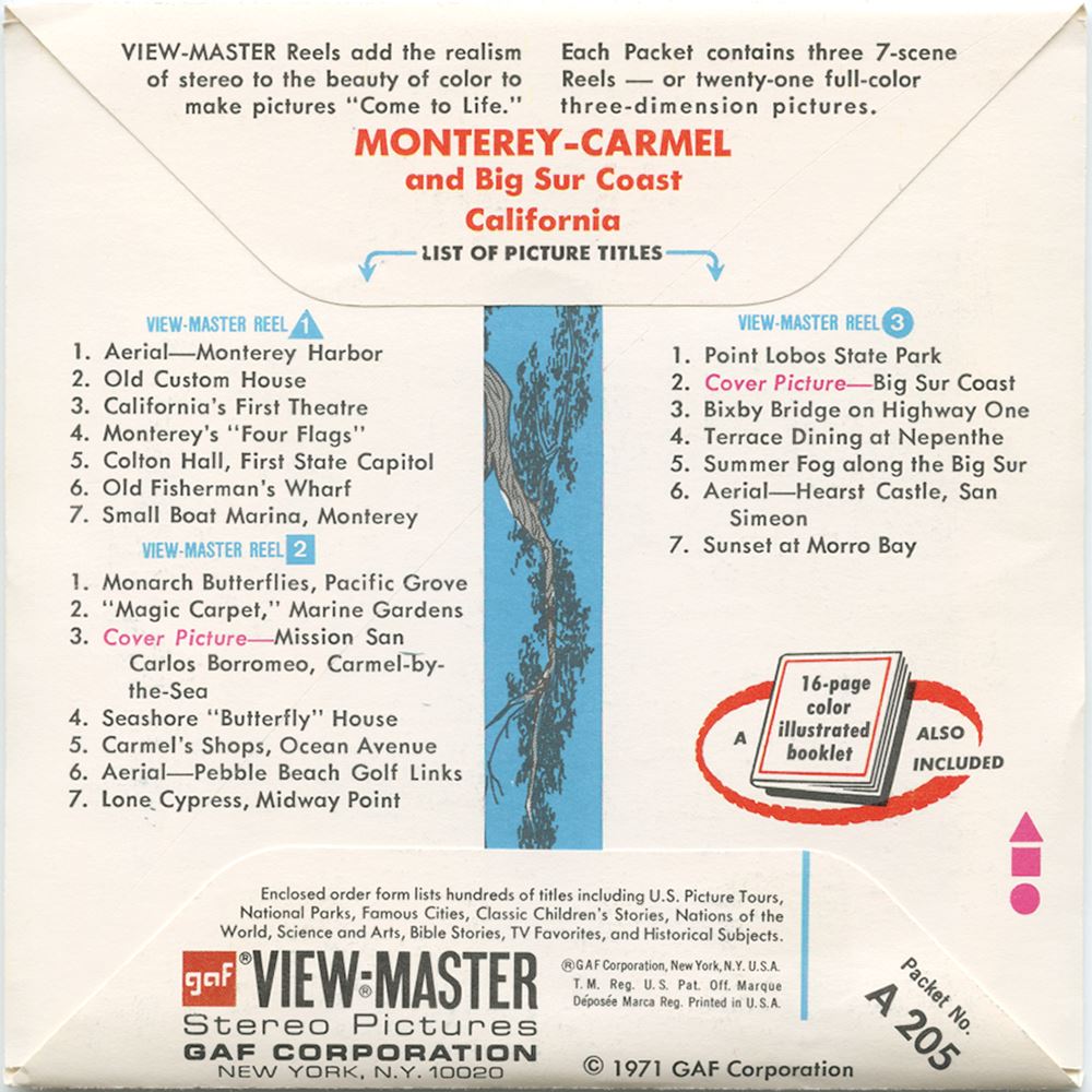Monterey-Carmel and Big Sur Coast - View-Master 3 Reel Packet - 1971 -  vintage - A205-G3A
