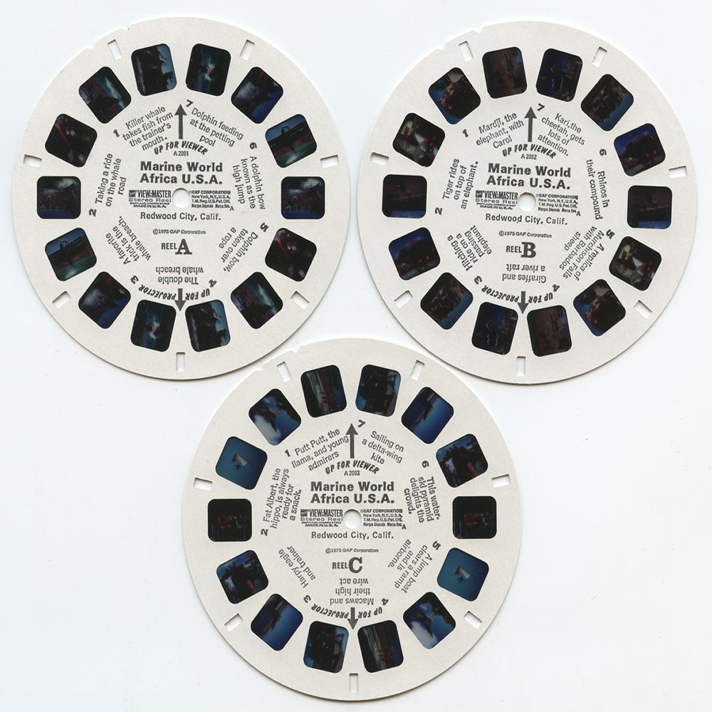 MarineWorld Africa USA - Redwood City California - View-Master 3 Reel  Packet - 1970s Views - Vintage - (A209-G3A)