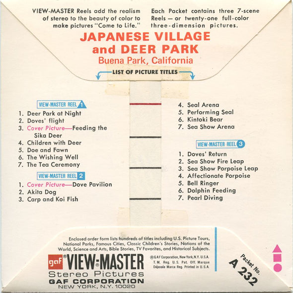 Japanese Village and Deer Park - View-Master 3 Reel Packet - 1970s Views - Vintage - (zur Kleinsmiede) - (A232-G2A) Packet 3dstereo 