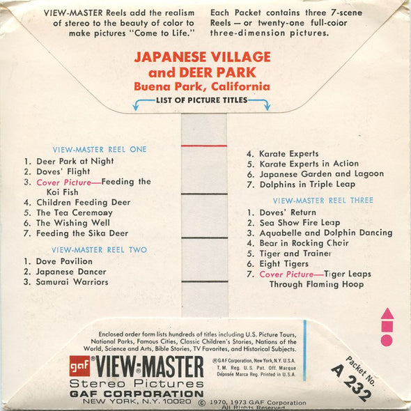 Japanese Village and Deer Park - View-Master 3 Reel Packet - 1970s Views - Vintage - (zur Kleinsmiede) - (A232-G3B) Packet 3dstereo 