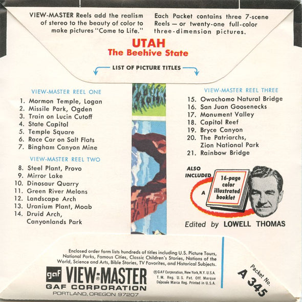 4 ANDREW - Utah - State Tour Series - View-Master 3 Reel Map Packet - 1960s - vintage - A345-G1A Packet 3dstereo 