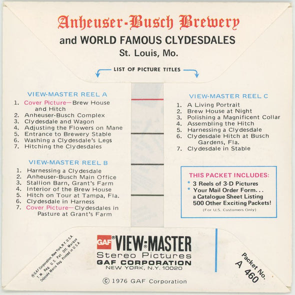 Anheuser - Busch Brewery - View-Master - 3 Reel Packet - 1970 views - vintage - A460 Packet 3dstereo 
