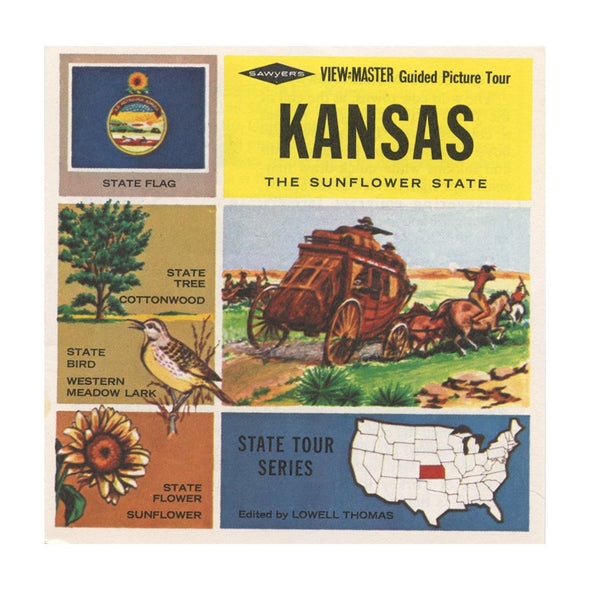 Kansas - State Tour Series - View-Master 3 Reel Map Packet - 1960s - vintage - A465-S6A Packet 3dstereo 