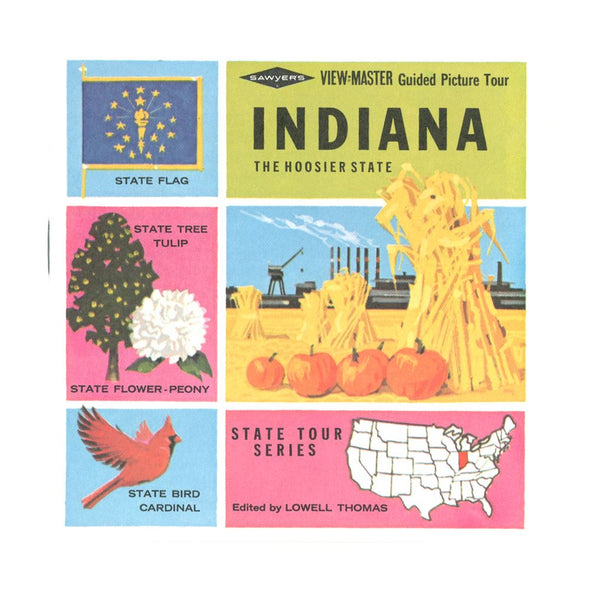 Indiana - State Tour Series - View-Master 3 Reel Map Packet - 1960s - vintage - A570-S6A Packet 3dstereo 