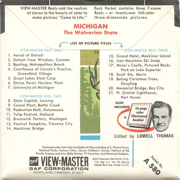 4 ANDREW - Michigan - State Tour Series - View Master 3 Reel Map Packet - 1960s - vintage - A580-G1A Packet 3dstereo 