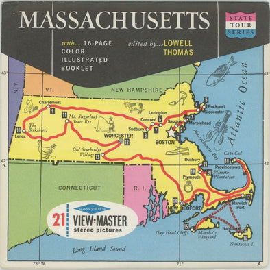 Massachusetts - State Tour Series - View-Master 3 Reel Map Packet - 1960s - vintage - A725-S6A Packet 3dstereo 