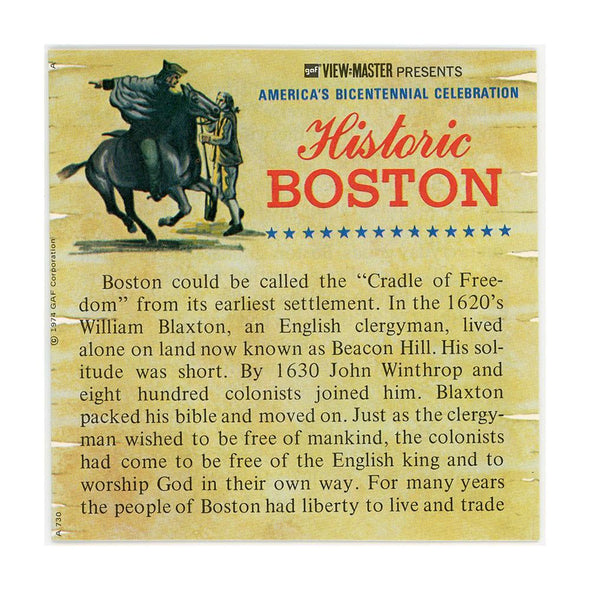 Historic Boston - View-Master 3 Reel Packet - 1970's views - vintage - ( PKT-A730-G3A) Packet 3dstereo 