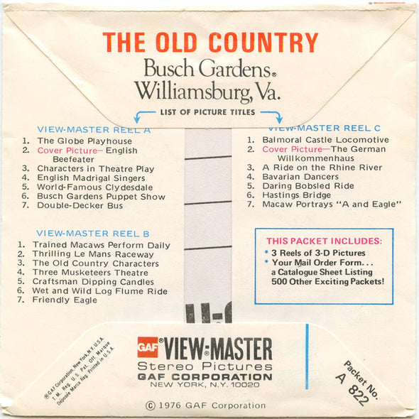 The Old Country - View-Master 3 Reel Packet - 1970s views - vintage - A822-G5A Packet 3Dstereo 