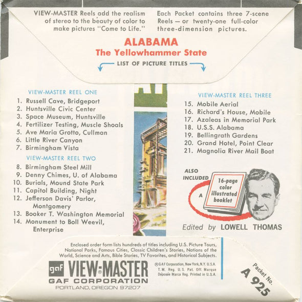 4 ANDREW - Alabama - State Tour Series - View-Master 3 Reel Map Packet - 1960s - vintage - A925-G1A Packet 3dstereo 