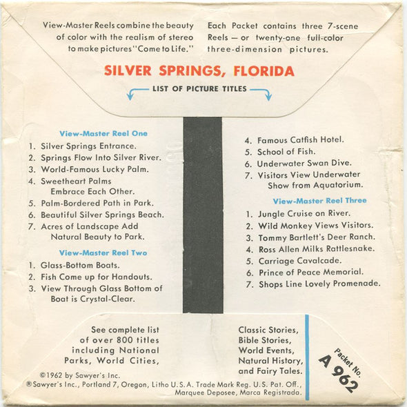 Silver Springs Florida - View-Master 3 Reel Packet - 1960s views - vintage - A962-S5 Packet 3Dstereo 