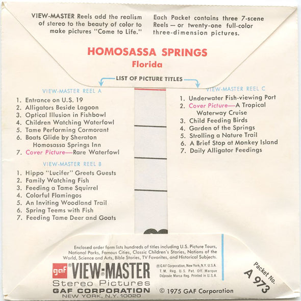 4 ANDREW - Homosassa Springs - View-Master 3 Reel Packet - 1975 - vintage - A973-G3B Packet 3dstereo 