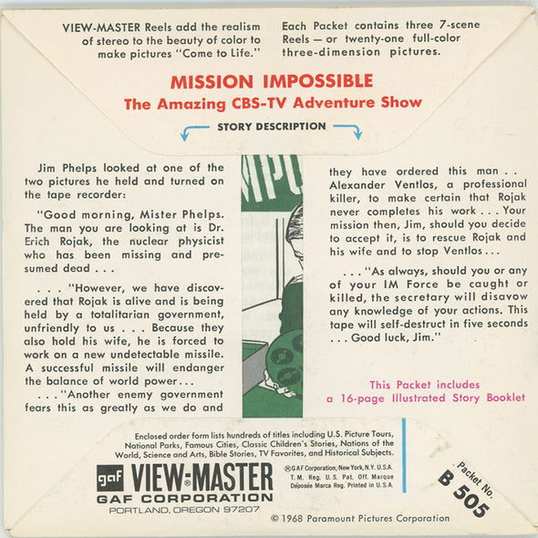 Andrew - Mission Impossible - View-Master 3 Reel Packet - 1970s - vintage - (B505-G1) Packet 3dstereo 
