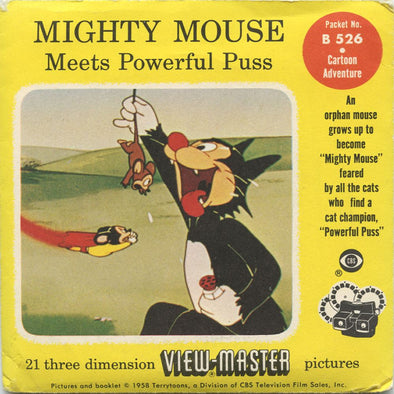Mighty Mouse Meets Powerful Puss - View-Master 3 Reel Packet - 1950s - Vintage - (zur Kleinsmiede) - (B526-S4) Packet 3dstereo 