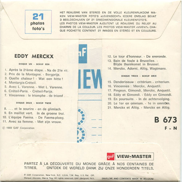 Eddy Merckx - View-Master 3 Reel Packet - 1960s - Vintage - (zur Kleinsmiede) - (B673F-N-BG2) Packet 3dstereo 