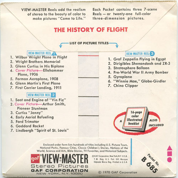 The History Of Flight - View-Master 3 Reel Packet - 1970s - vintage - B685-G3A Packet 3dstereo 