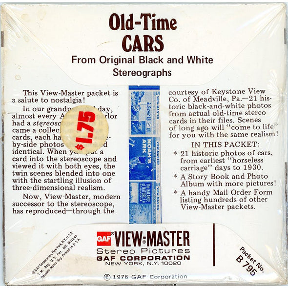 Old-Times Cars - View-Master - Vintage 3 Reel Packet - 1970s views (PKT-B795-G5mint ) Packet 3dstereo 
