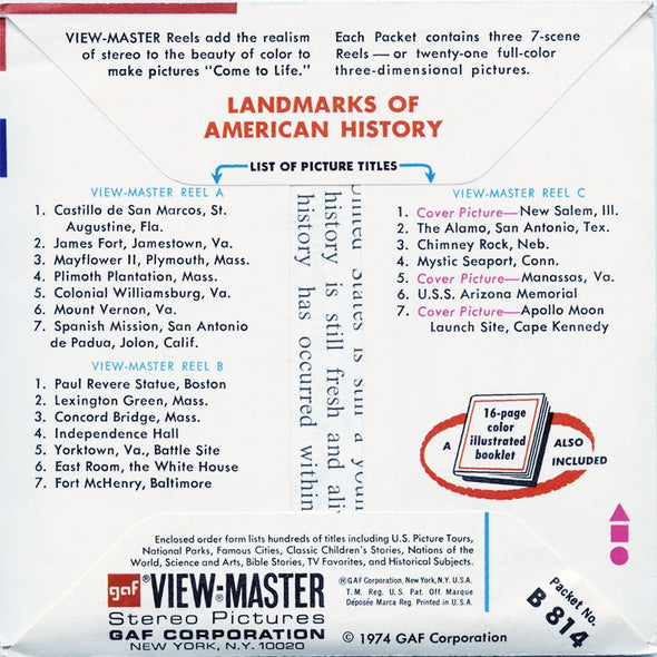 4 ANDREW - Landmark's of American History - View Master 3 Reel Packet - 1974 - vintage - B814-G3A Packet 3dstereo 