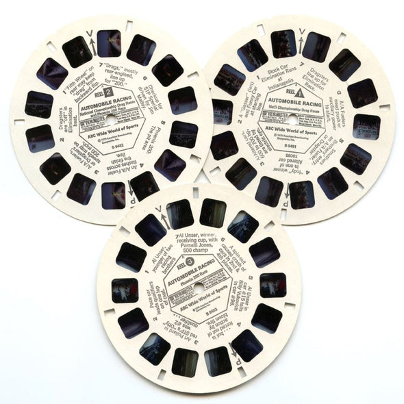 Automobile Racing - Sport Action - Vintage Classic View-Master(R) 3 Reel Packet - 1970s (ECO-B948-G3A) Packet 3dstereo 