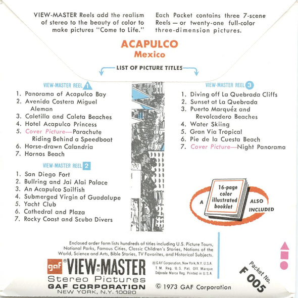 Acapulco - View-Master 3 Reel Packet - 1973 - vintage - F005-G3C Packet 3dstereo 