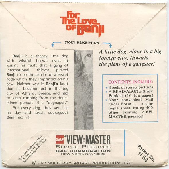 Benji Superstar! - View-Master 3 Reel Packet - 1970s - Vintage - (PKT-H54-G5) Packet 3Dstereo 