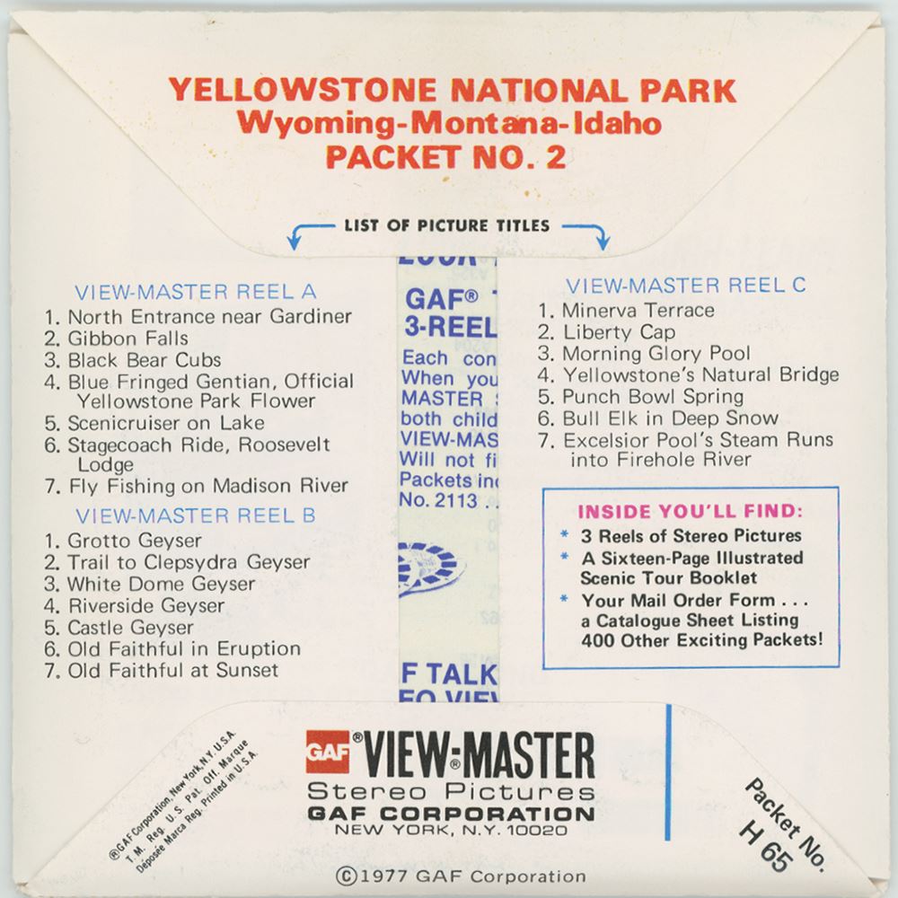 Yellowstone No.2 - View-Master 3 Reel Packet - 1970's view - vintage -  (PKT-H65-G5NK)