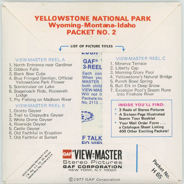 Yellowstone No.2 - View-Master 3 Reel Packet - 1970's view - vintage - (PKT-H65-G5NK) Packet 3Dstereo 