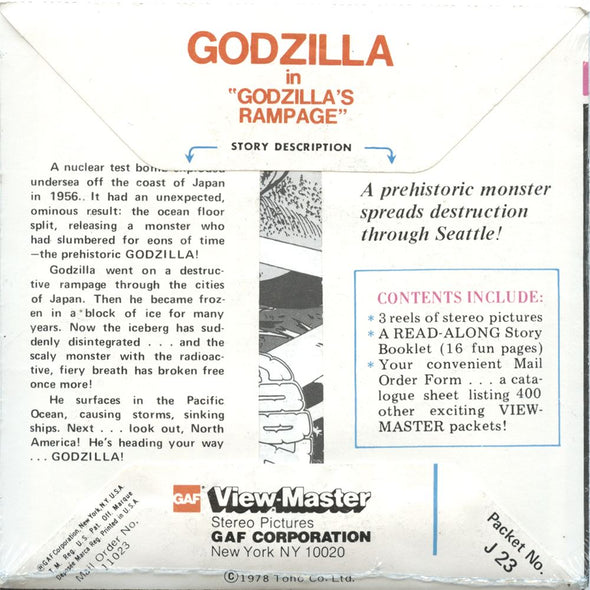 4 ANDREW - Godzilla - View-Master 3 Reel Packet - 1978 - vintage - J23-G6 - Factory Sealed Packet 3Dstereo 