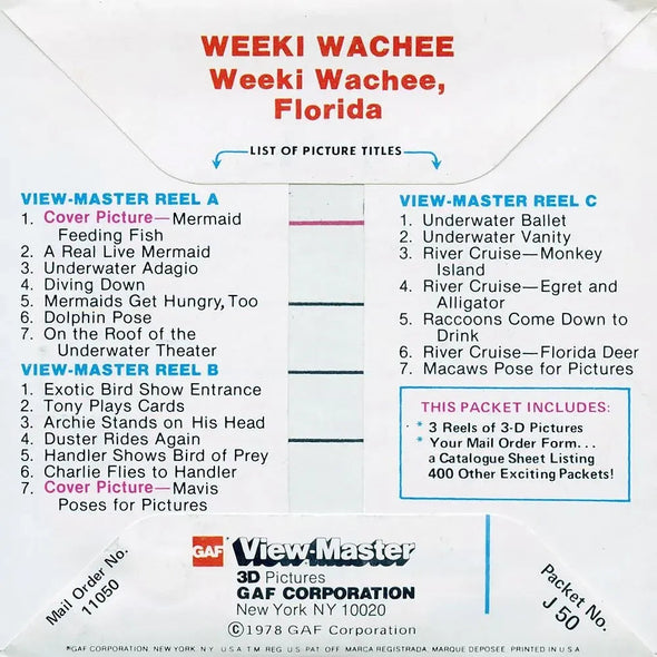 -ANDREW- Florida's Weeki Wachee - View-Master 3 Reel Packet - vintage - (J50-G5) Packet 3dstereo 