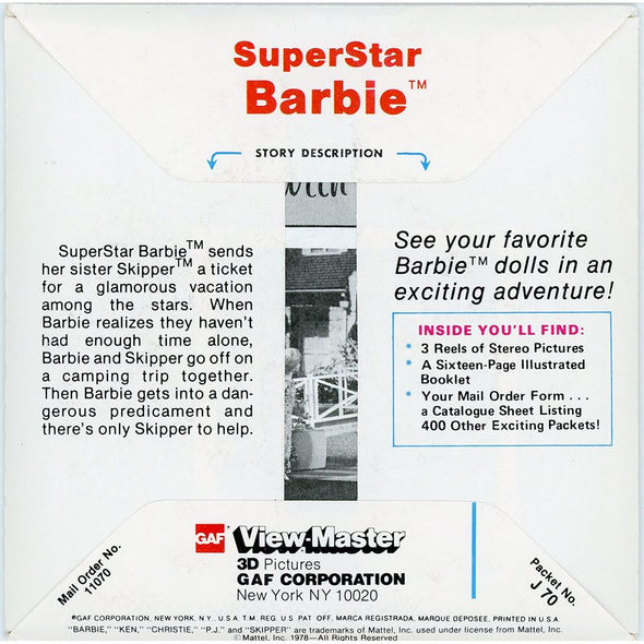 Superstar Barbie - View-Master 3 Reel Packet - vintage - (PKT-J70-G5) Packet 3Dstereo 