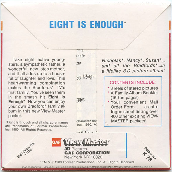 2-ANDRERW- Eight is Enough - View-Master 3 Reel Packet - 1970s vintage - K76 Packet 3dstereo 