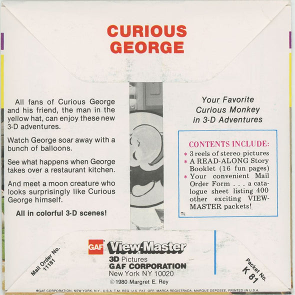 Curious George - View-Master 3 Reel Packet - 1980 - vintage - K81-G6 Packet 3dstereo 