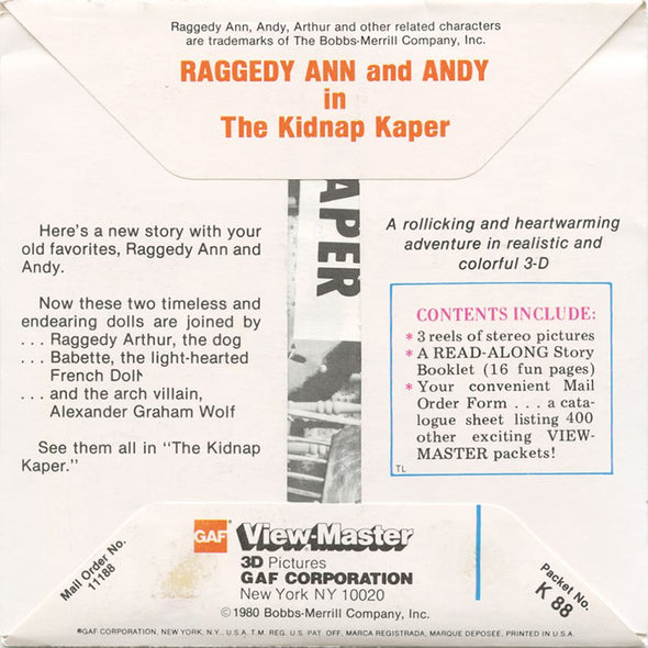 4 ANDREW - Raggedy Ann and Andy - View Master 3 Reel Packet - 1980 - vintage - K88-G6 Packet 3dstereo 