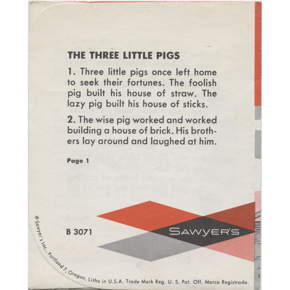 Three Little Pigs - Single View-Master Reel with Integrated Booklet -  vintage - B3071 –